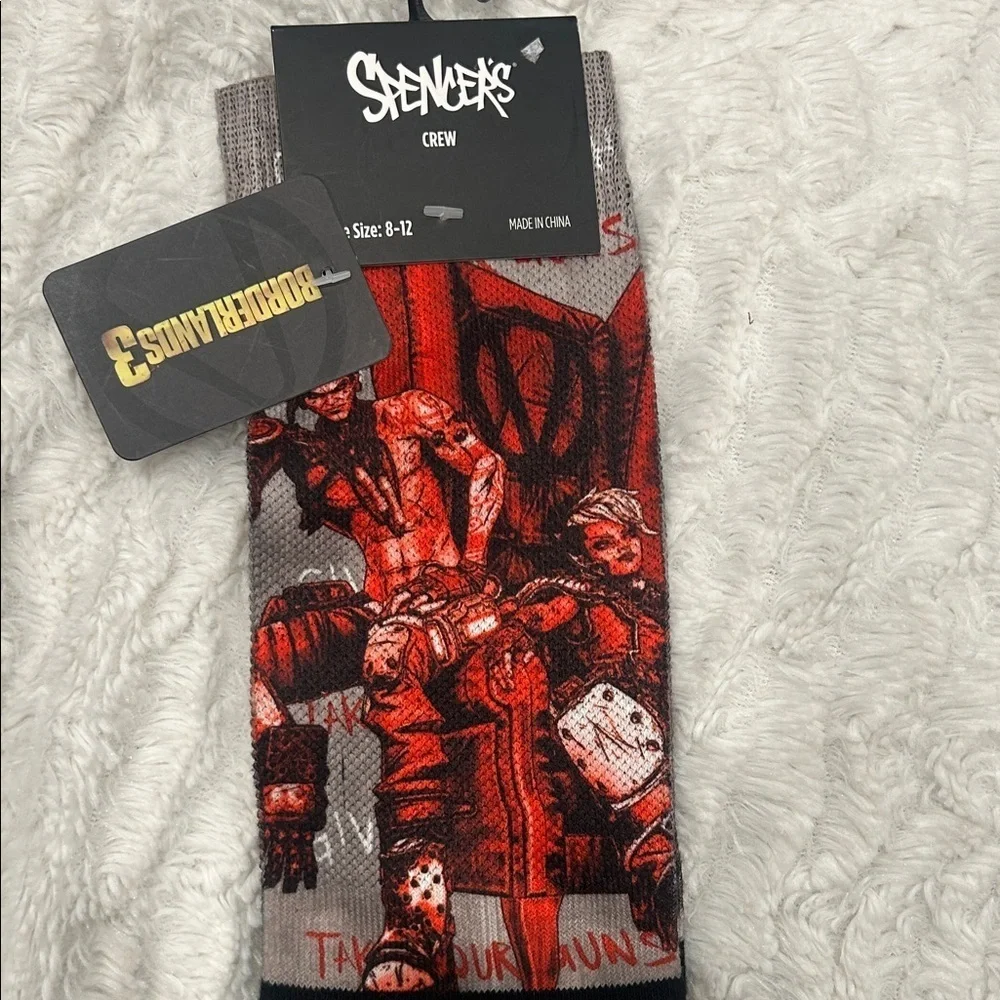 Spencer's pair of Borderlands Calypso Twins crew socks Graphic new